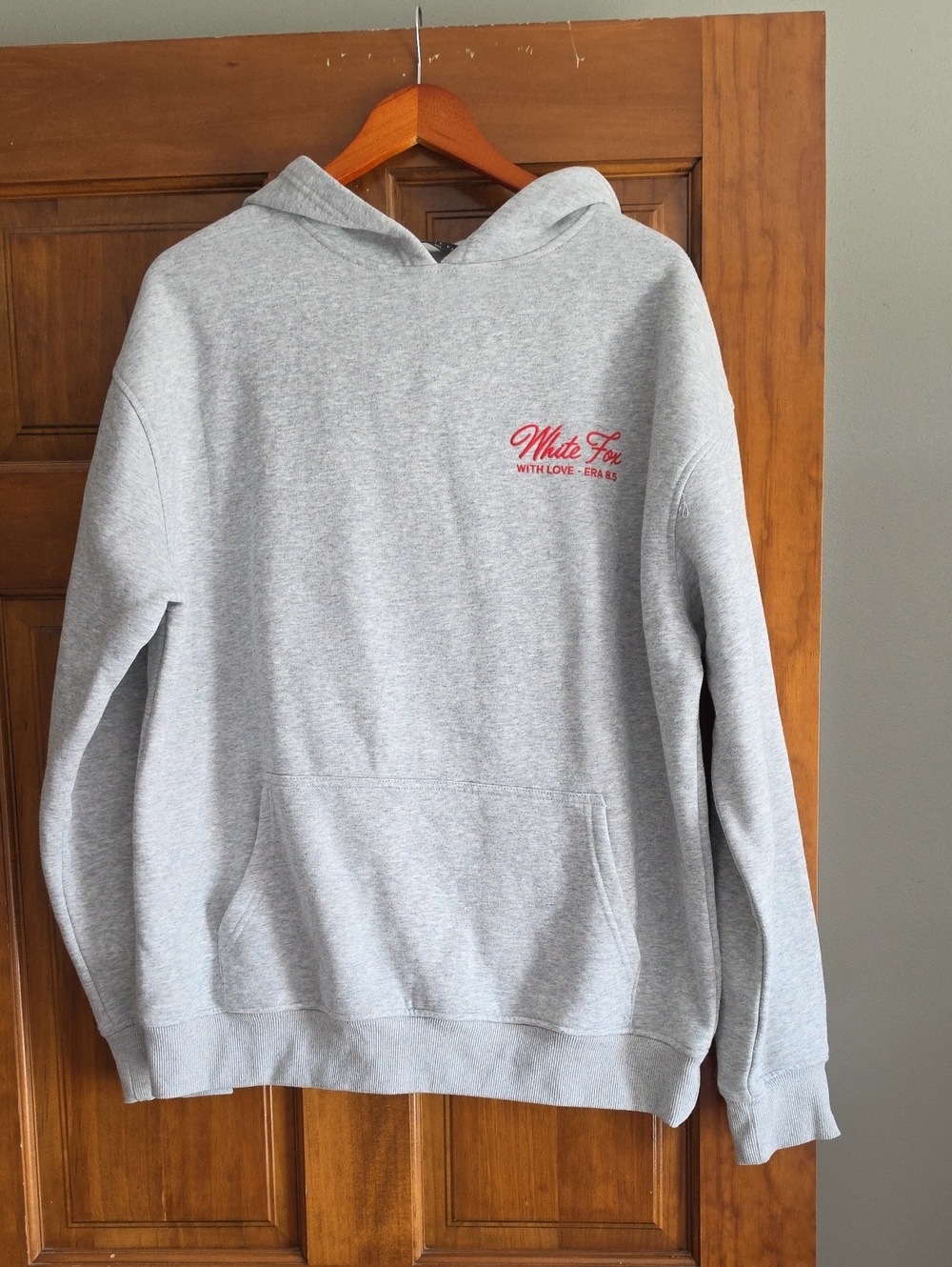 White Fox Boutique Gray Hoodie with Red Puffy LOGO